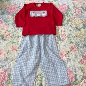 EUC Banana Split smocked Christmas set 18 mos